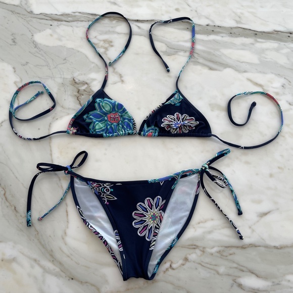EMILIO PUCCI BLUE MULTI FLORAL BIKINI SIZE SIZE 42 / US 8 - Picture 4 of 16
